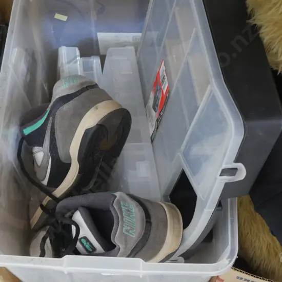 Pair of Nike shoes, plastic organisers