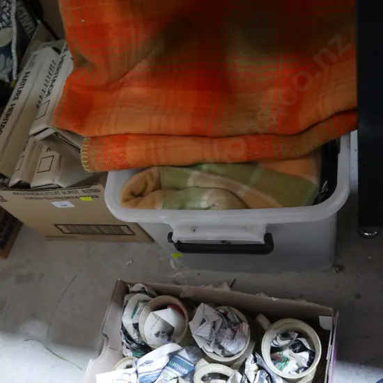 Woolen blankets, curtain, pottery jugs