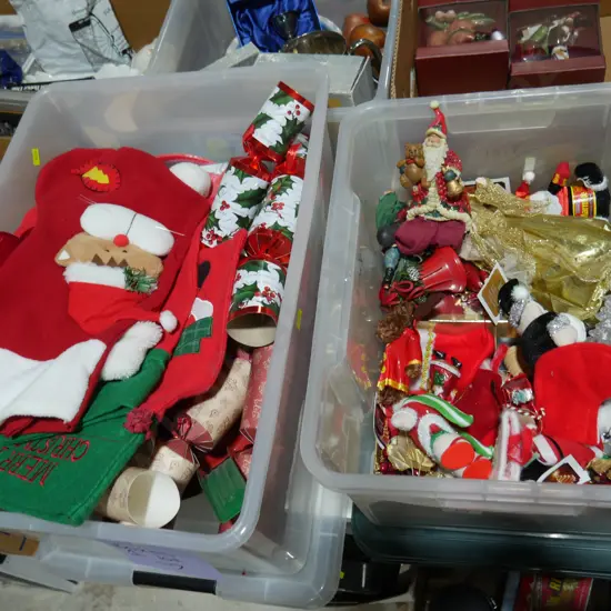 Two boxes of Christmas decorations