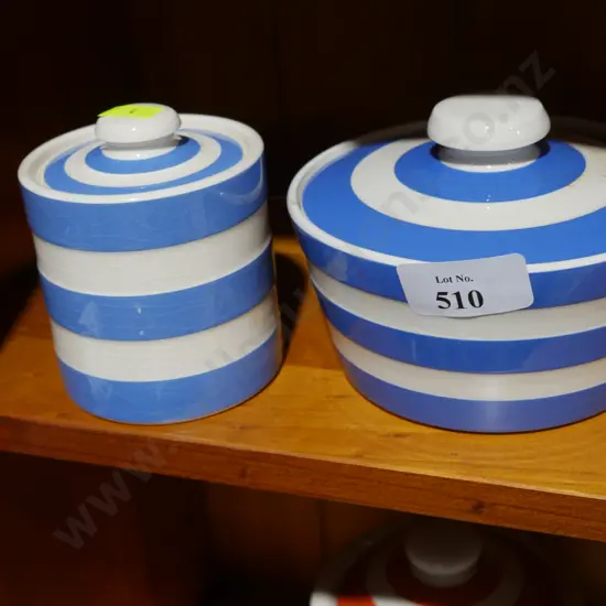 Cornishware lidded container and bowl