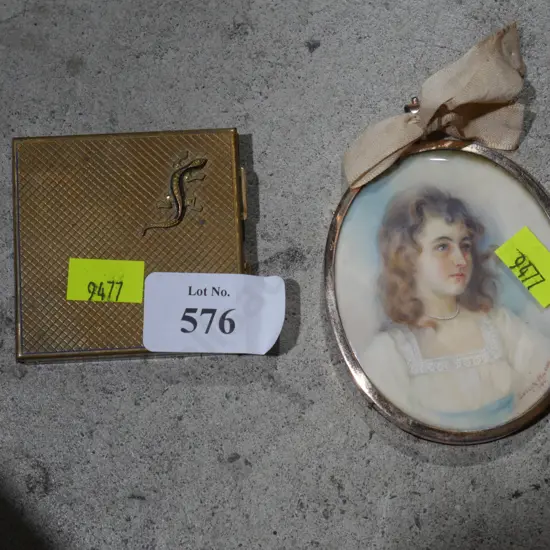 Ladies compact and a Victorian portrait miniature