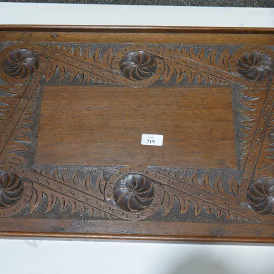 Carved design wooden tray