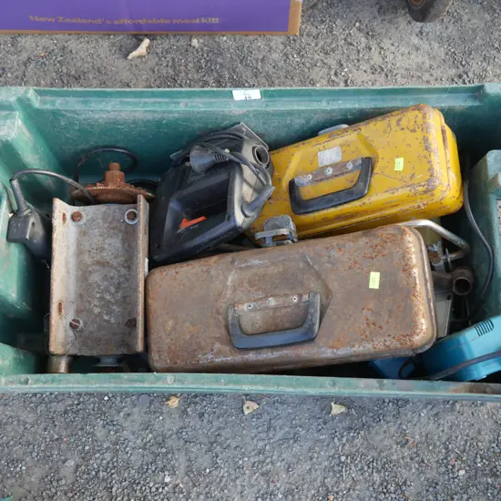 Crate of tools, toolboxes
