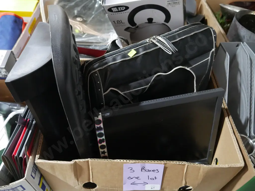 3 boxes foot rest, file organisers, stainless mugs etc Image 1++