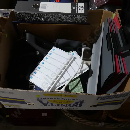 3 boxes foot rest, file organisers, stainless mugs etc