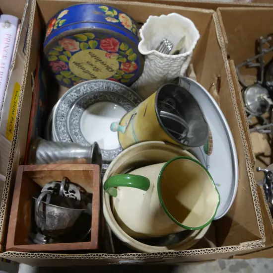 Flour sifter, plates etc