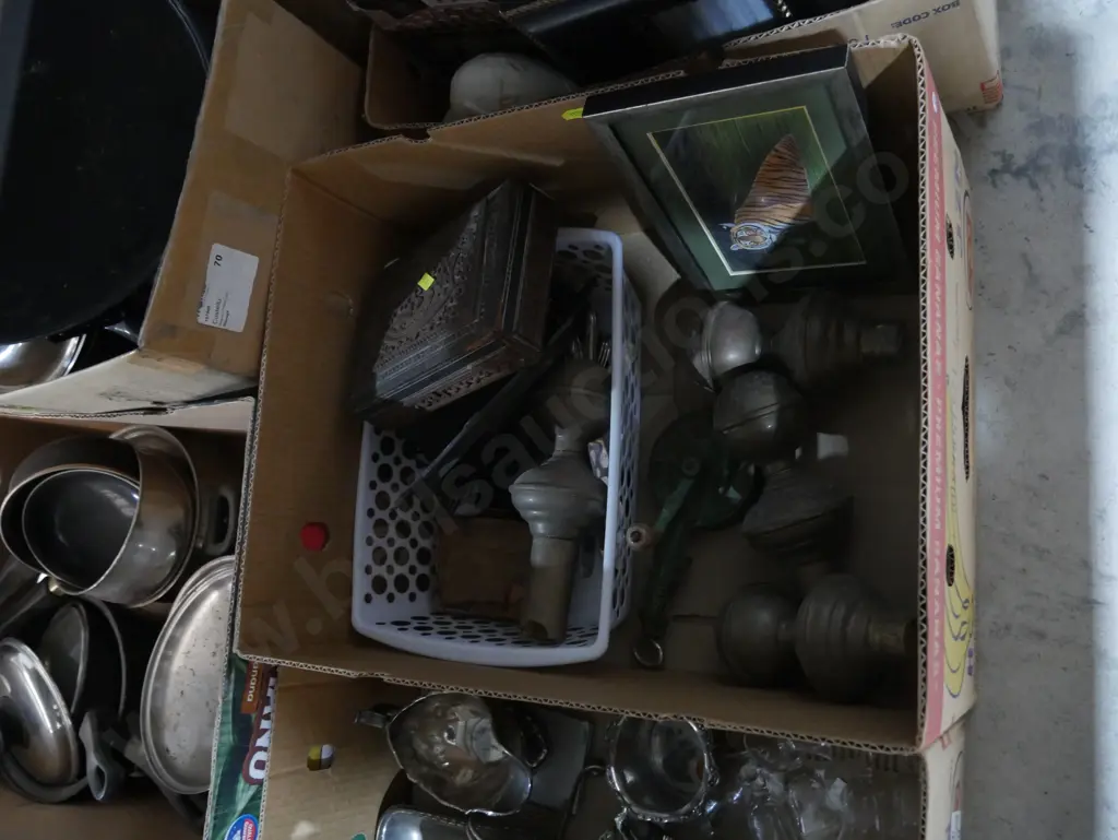 Three boxes of EP ware, train track, books etc Image 1++