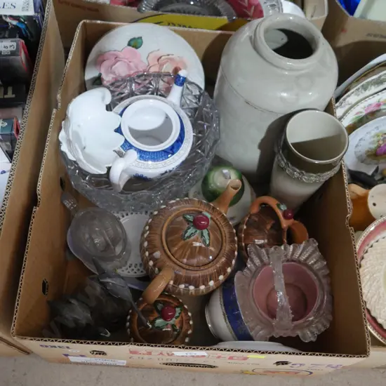 China, teapots, glass bowl etc