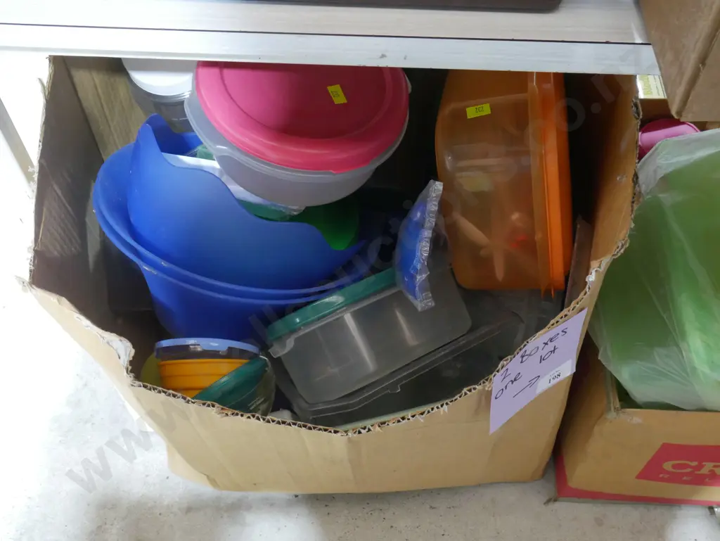 Two two boxes of plastic storage containers Image 1++
