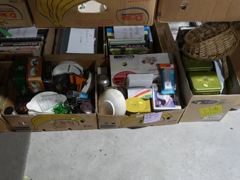 Three boxes of kitchen ware etc Image 1++