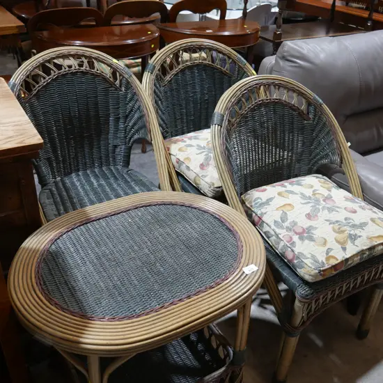 Cane table and three chairs