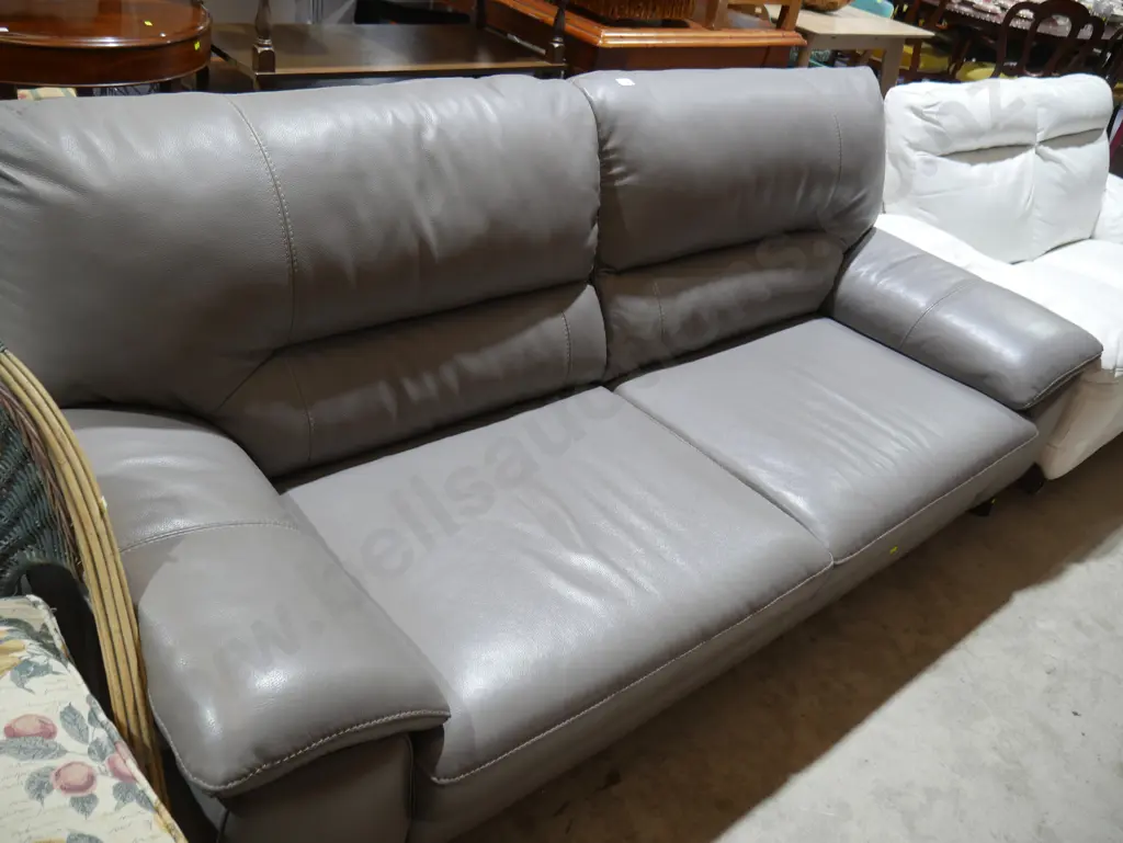 Grey leather settee Image 1++
