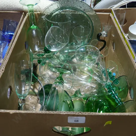 Box of green glassware