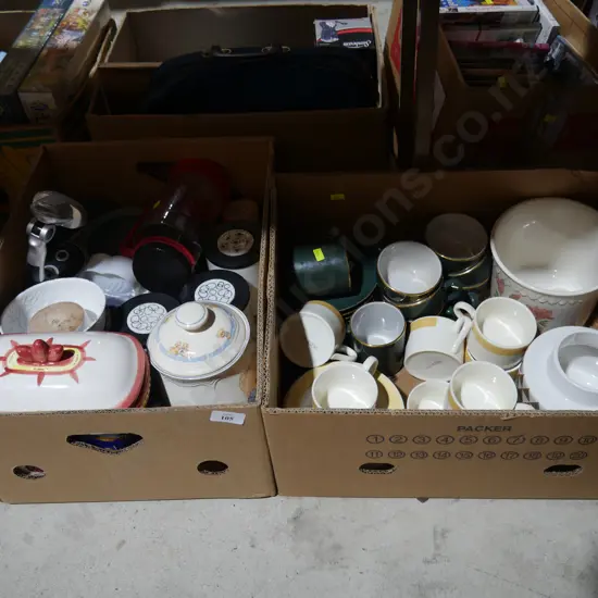 2 boxes of dinnerware etc