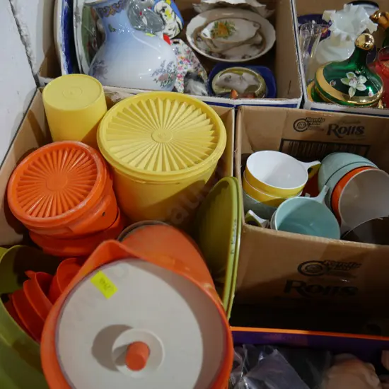 2 boxes of vintage Tupperware etc