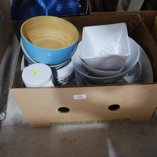 Box of dinnerware etc