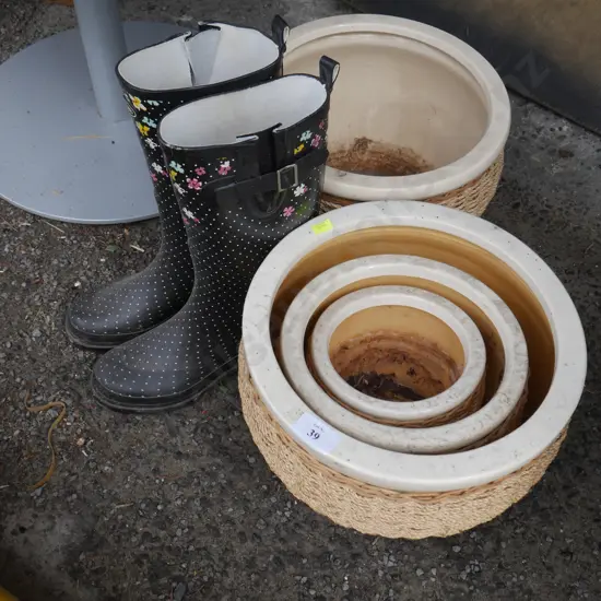 Garden pots and gumboots