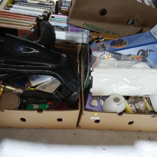 2 boxes, gumboots, items from the shed, kitchenware