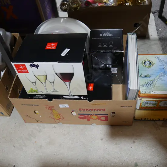 Boxed wine glasses etc