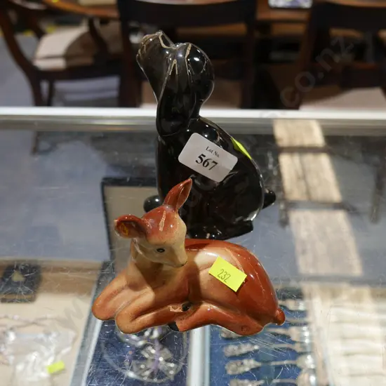 Crown Lynn dog, deer, A/F