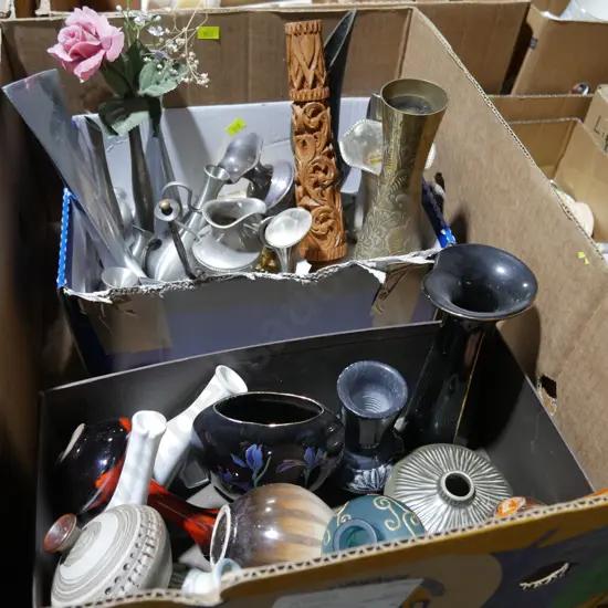 Pottery, metalware vases etc