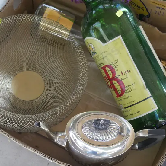 Bottles, wire basket etc