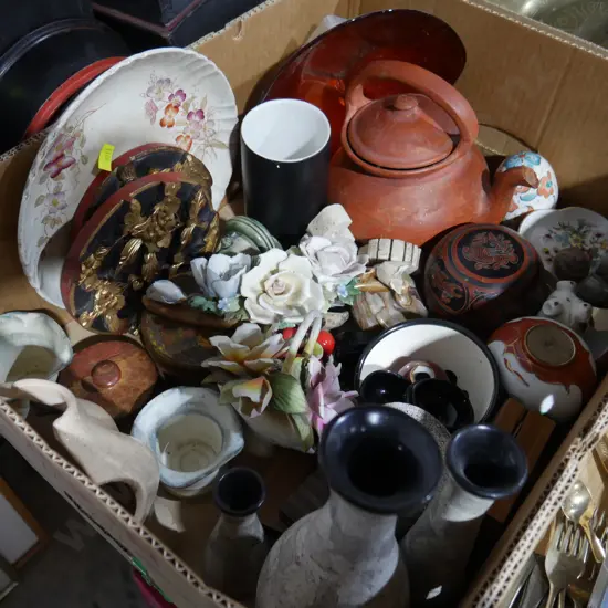 2 boxes, china, nicnacks, storage boxes etc