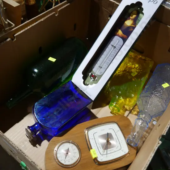 Glass bottles, thermometer etc