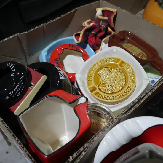 Whisky advertising ashtrays, jug