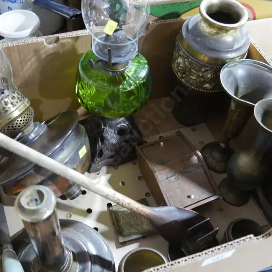 Kero lamps, brassware etc