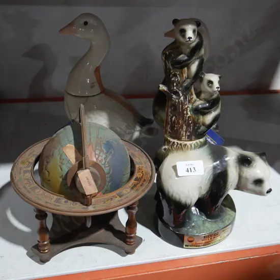 Jim Beam ducks, pandas, and globe decanters