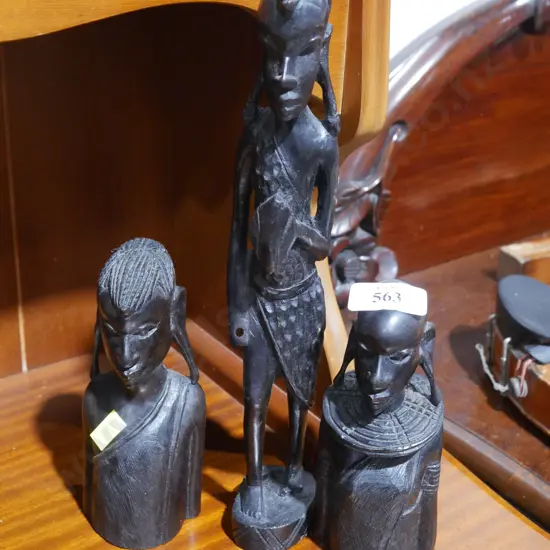 3 ebony native figurines