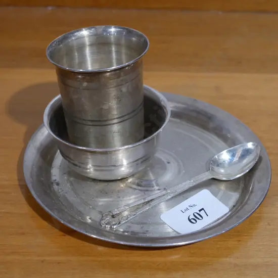 Sterling dish, cup plate & spoon