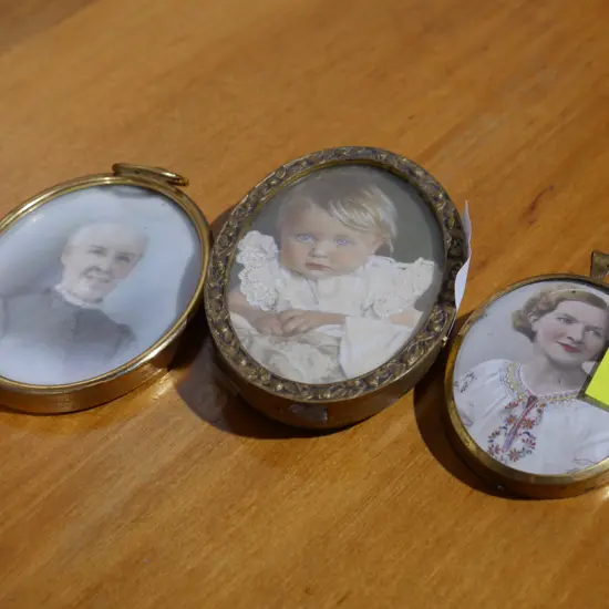 3 vintage framed miniature portraits