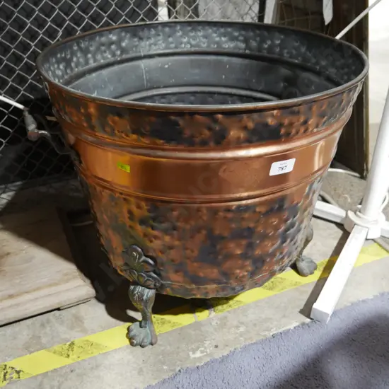3 legged copper log bin