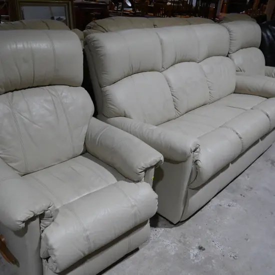 3 piece cream leather lounge suite