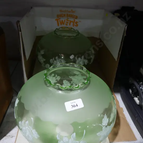 2 green glass light shades