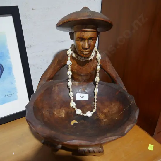 Carved wooden Asian bowl