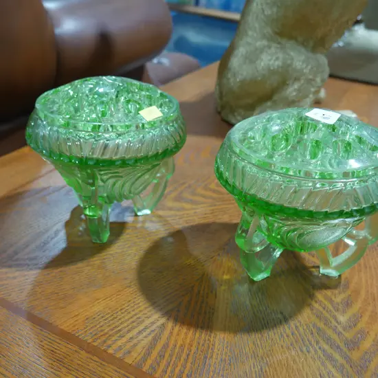 Pr green glass vases