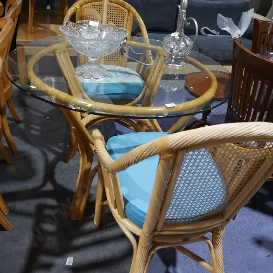 Cane table and 2 chairs