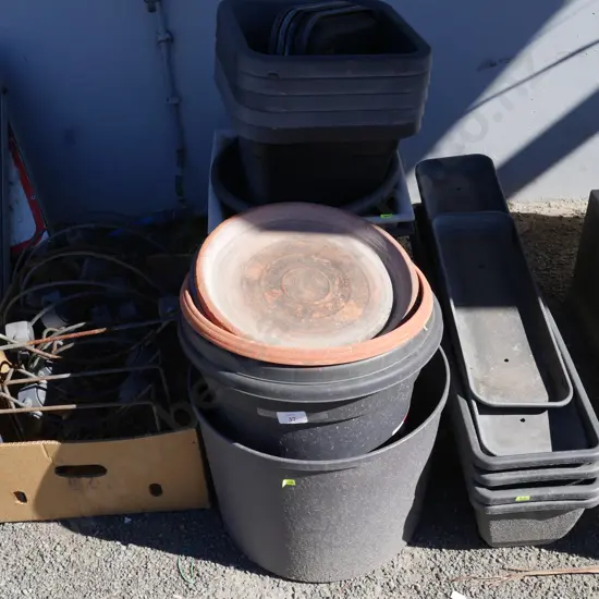 Assorted plant pots and stands