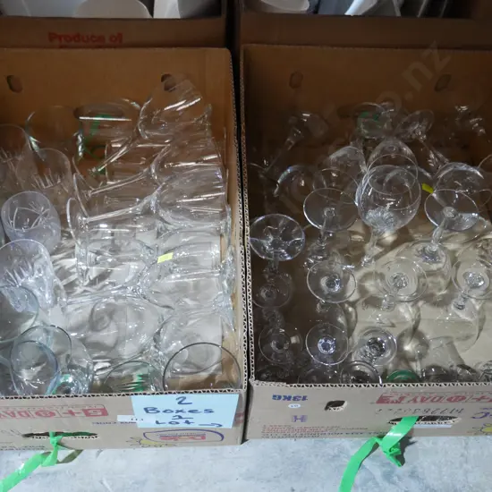 Two boxes of glassware