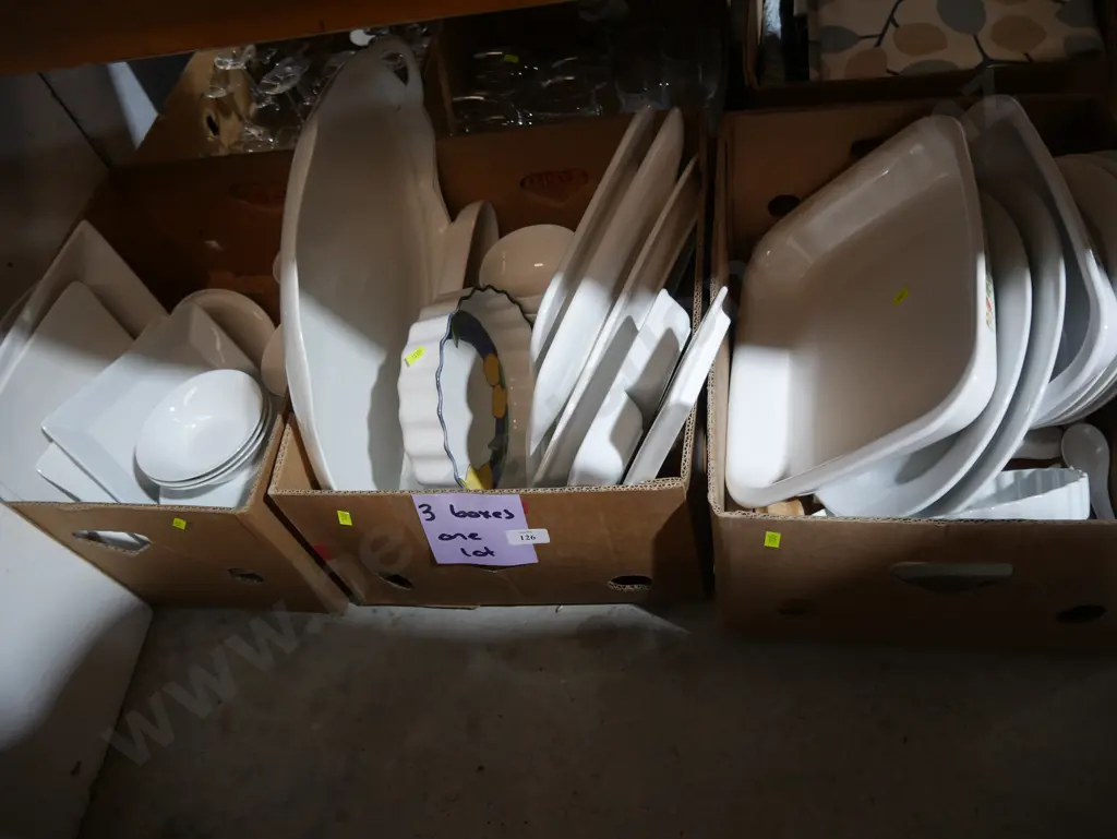 Three boxes of white dinnerware Image 1++