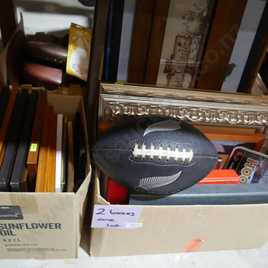 2 boxes picture frames etc