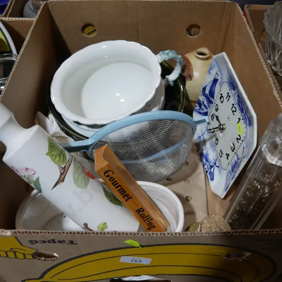 Clock, kitchenware etc