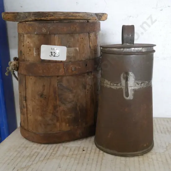 Vintage wooden bucket etc