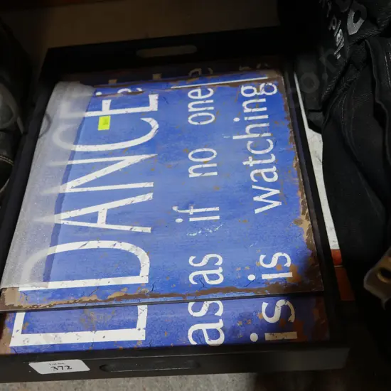 Wooden signs and tray