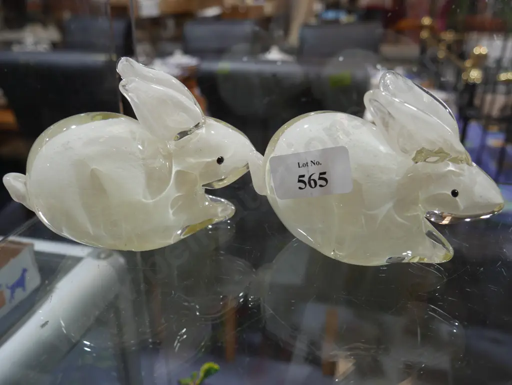 2 glass rabbit paperweights Image 1++
