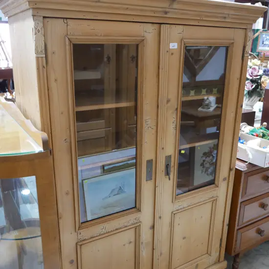 Pine glass door cabinet