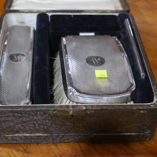 Boxed sterling silver brush set